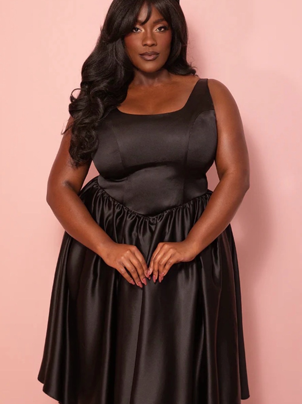 SATIN COQUETTE DRESS IN BLACK - VIXEN BY MICHELINE PITT